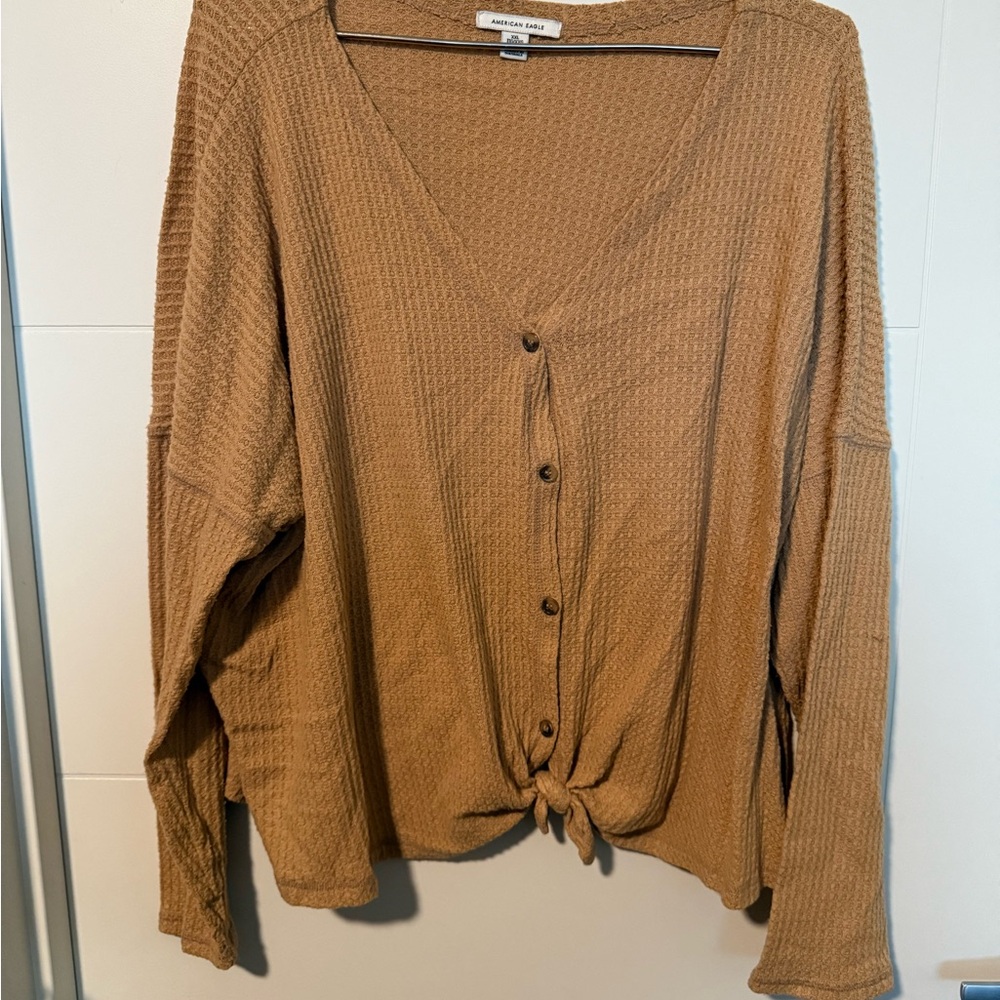 American Eagle Outfitters Mustard Button-Front Crop Top